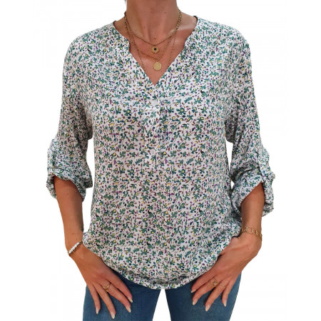 Tunique blanche avec imprimé floral vert et étoiles parmes