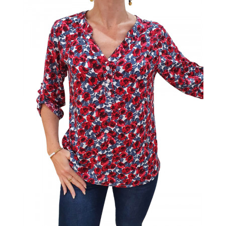 Tunique blanche bouquet de fleurs rouges