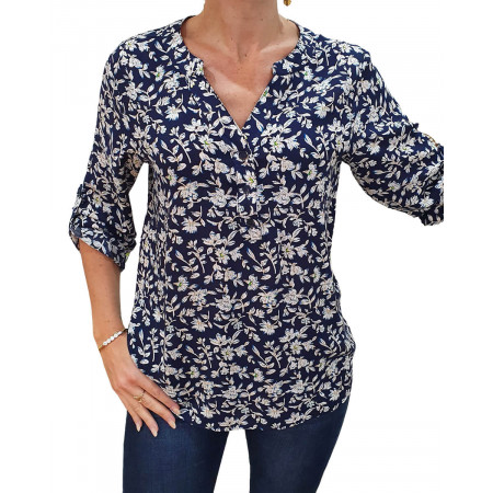 Tunique marine imprimé floral blanc