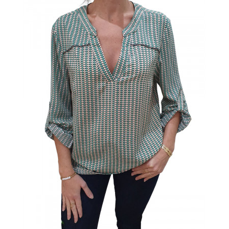 Tunique verte triangle saumon liseré cuivré