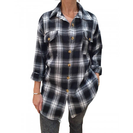 Chemise longue noire et blanche à carreaux