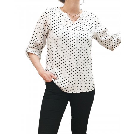 Tunique blanche à pois noirs