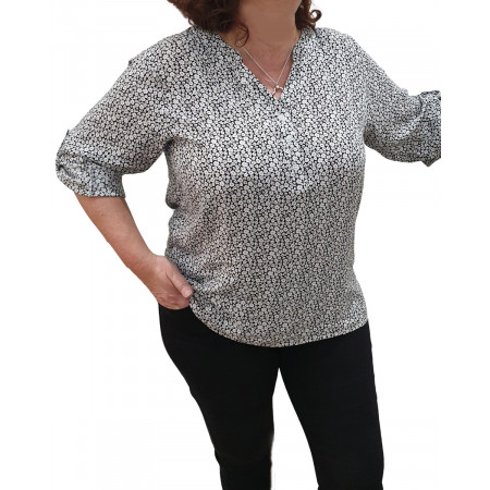 Tunique noire à petites fleurs blanches