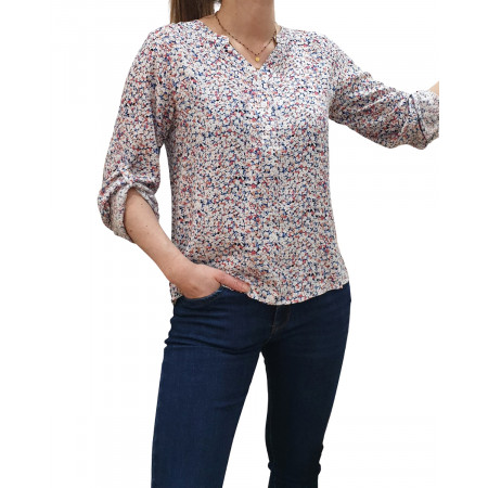 Tunique blanche à motifs bleus roses et corail