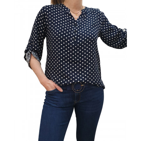 Tunique bleue marine à pois blancs