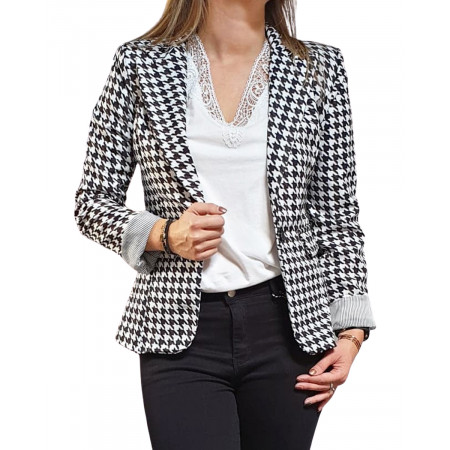 Veste tailleur pied de poule noire et blanche