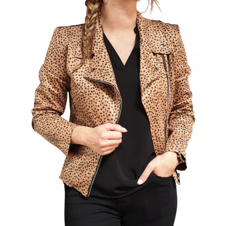 Veste perfecto suédine couleur camel pois noirs