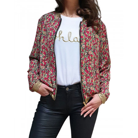 Bombers doré fleurs liberty rouges jaunes vertes