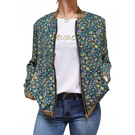 Bombers vert fleurs liberty jaunes grises doré