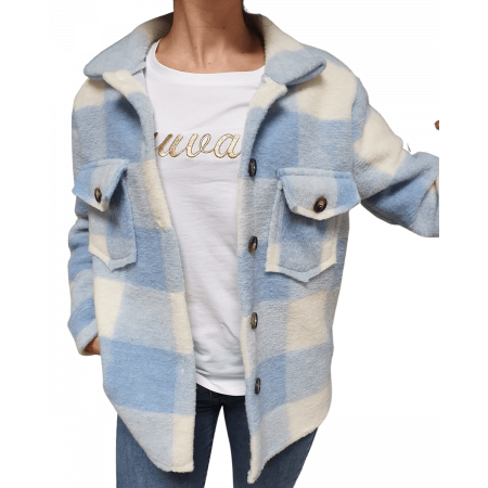 Veste épaisse à carreaux bleu layette et blanche