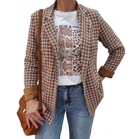 Veste tailleur pied de poule camel