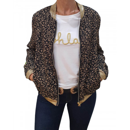 Bombers femme noir feuillage taupe