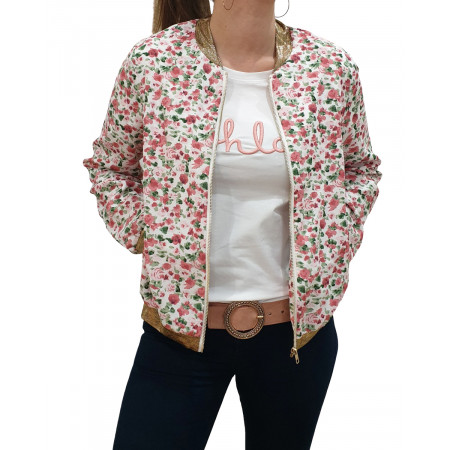 Bombers blanc fleurs champêtres roses et vertes