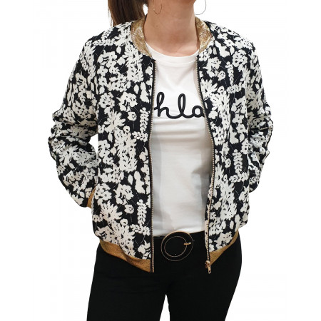 Bombers femme noir feuillage blanc