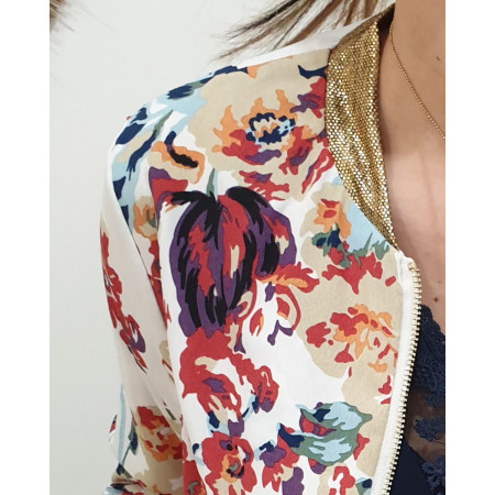 Bombers blanc grosses fleurs multicolores