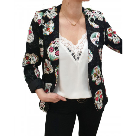 Veste blazer noire têtes de mort multicolores