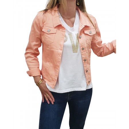 Veste en jean femme cintrée corail
