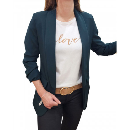 Blazer femme manches plissées vert bouteille