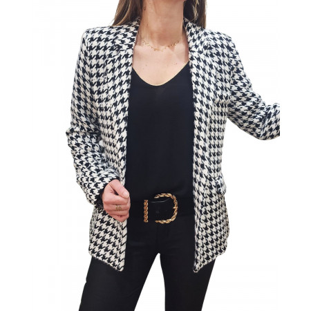 Blazer femme épais pied de poule noir et blanc