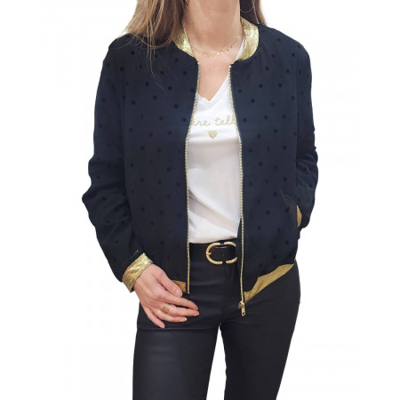 Bombers femme noir pois velours