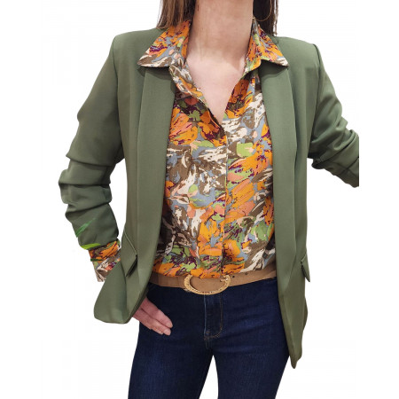 Blazer femme manches plissées kaki