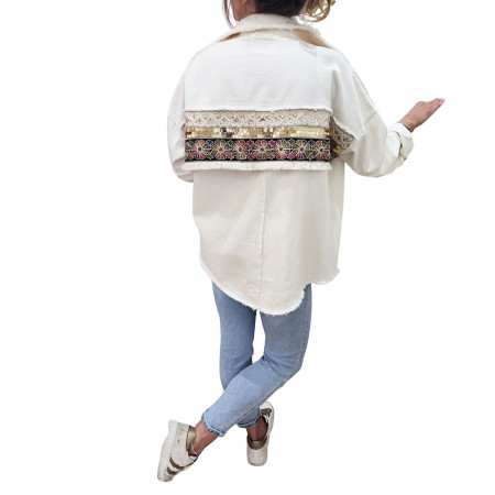 Veste femme beige broderies et sequins Juana