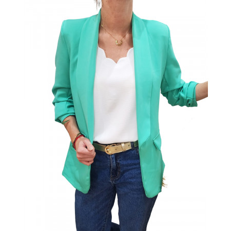 Blazer femme manches plissées vert d'eau