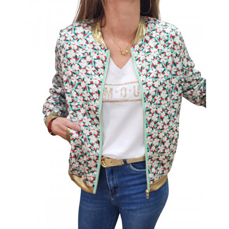 Bombers femme vert d'eau rouge blanc Kelly