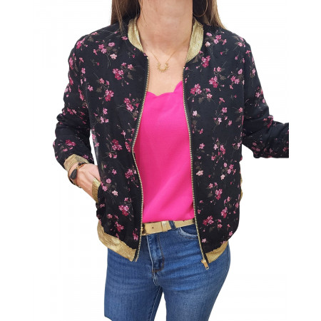 Bombers femme noir fleurs prunes Anouk