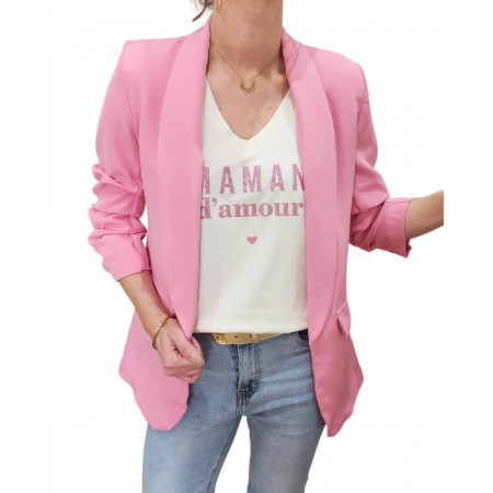 Blazer femme manches plissées rose