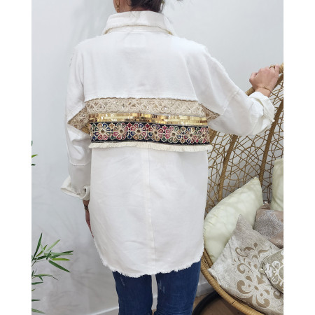 Veste femme écrue broderies et sequins Juana