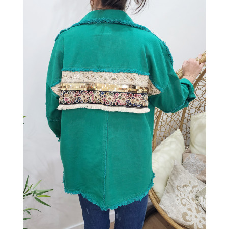 Veste femme verte broderies et sequins Juana
