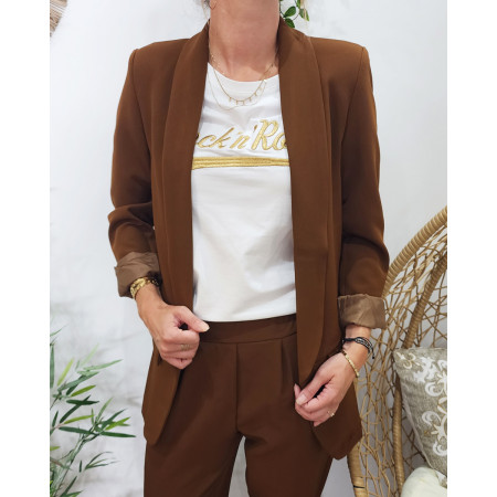 Veste blazer femme unie marron