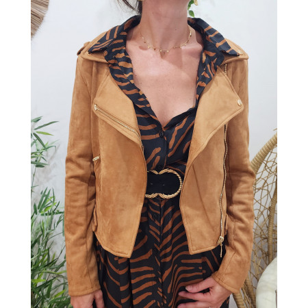 Perfecto femme camel suédine