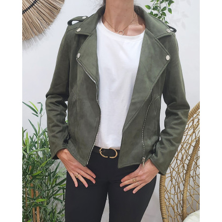 Perfecto femme kaki suédine