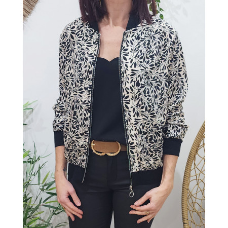 Bombers femme blanc feuillage noir liseré doré Béata