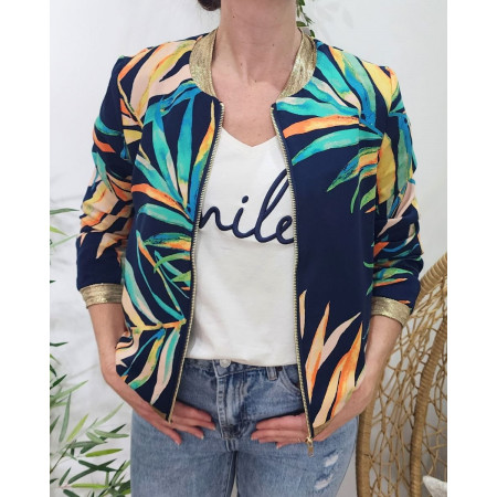 Bombers femme bleu marine feuillages multicolores