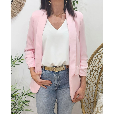 Blazer femme manches plissées rose baby