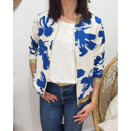 Bombers femme écru et bleu roi Lisa