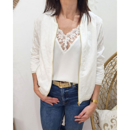 Bombers femme écru brodé Anna