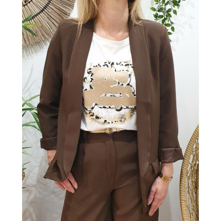 Veste blazer femme unie marron glacé