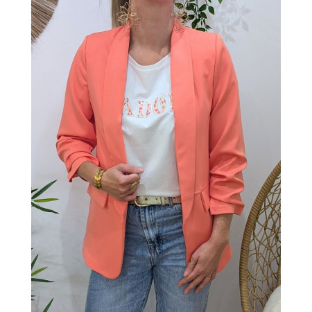 Blazer femme manches plissées corail