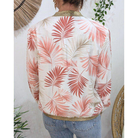 Bombers femme écru feuillages roses et taupes Ombelline