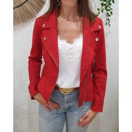 Perfecto femme fin suédine rouge