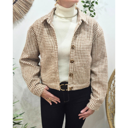 Veste à carreaux femme camel liseré doré