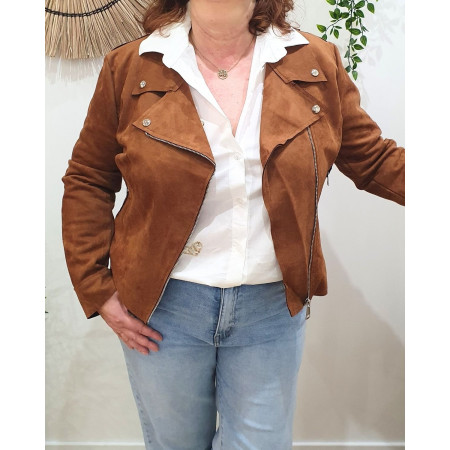 Perfecto femme fin suédine camel foncé
