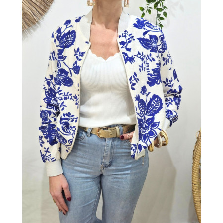 Bombers femme beige fleurs bleues roi Paolina