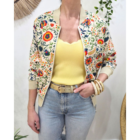 Bombers femme beige fleurs multicolores Inti