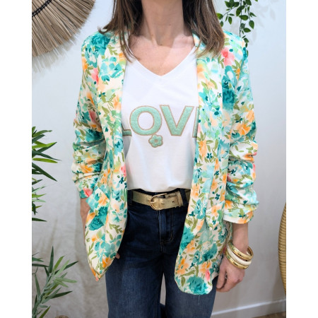 Blazer femme fleurie vert et jaune Raissa