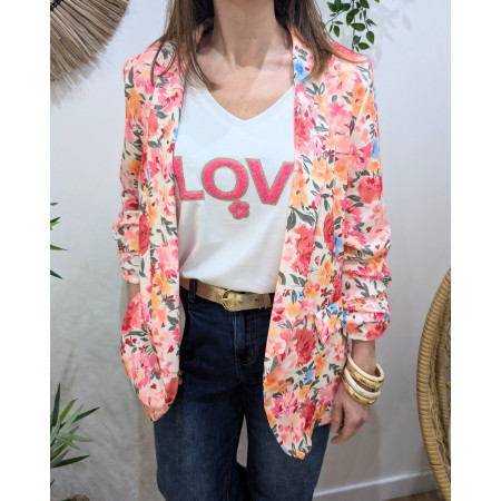 Blazer femme fleuri rose et orange Raissa